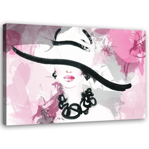Obraz na plátně Žena s růžovým kloboukem