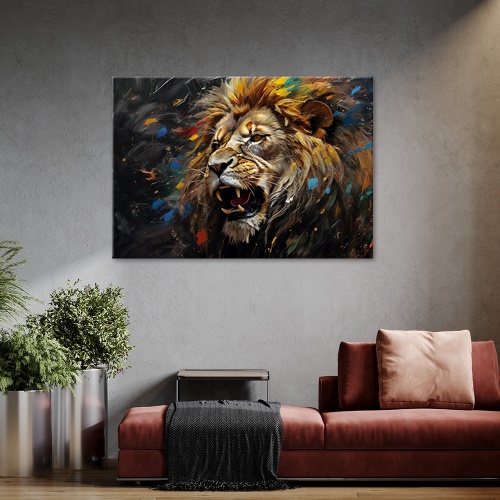 Obraz na plátně, Lev na tmavém pozadí