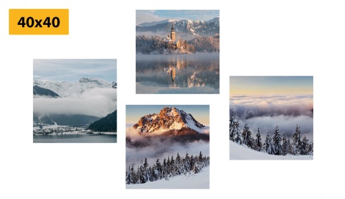 Set obrazov zimná zasnežená krajina