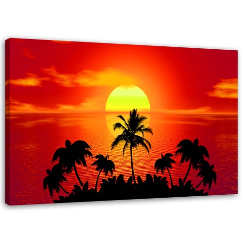 Obraz na plátně Palmové moře červený západ slunce