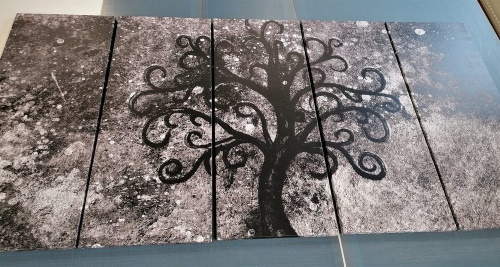 5-dielny obraz čiernobiely strom života