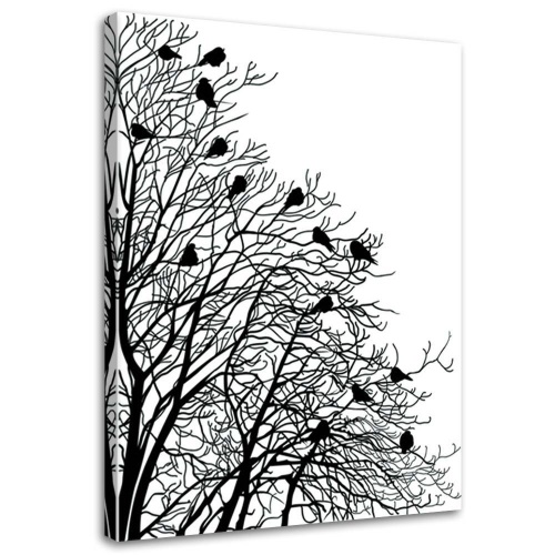 Obraz na plátně Ptáci na větvi Černá Bílá