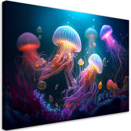 Obraz na plátně, Neonová abstrakce medúzy