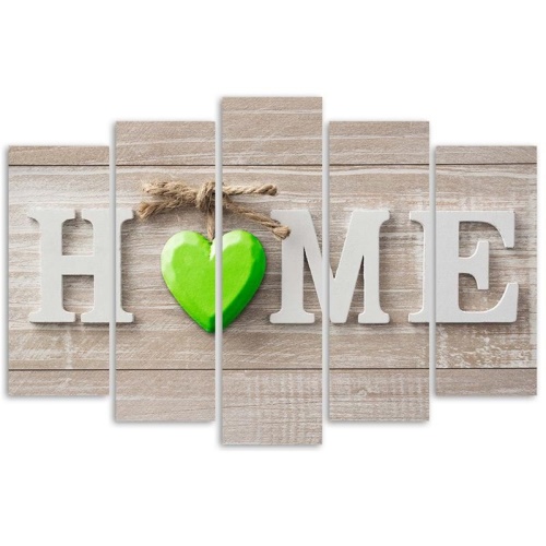 Obraz na plátně pětidílný Home Zelené srdce Béžová