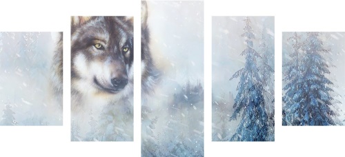 5-dielny obraz vlk v zasneženej krajine