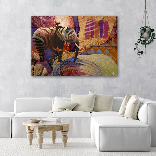Obraz na plátně, Zlatý slon na abstraktním pozadí