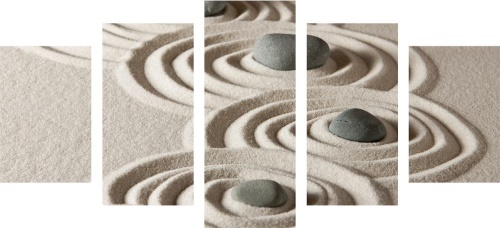 5-dielny obraz Zen kamene v piesočnatých kruhoch