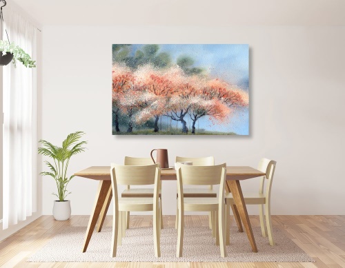 Obraz kvitnúce stromy v akvarelovom prevedení