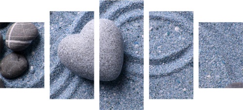5-dielny obraz srdce z kameňa na piesočnatom pozadí