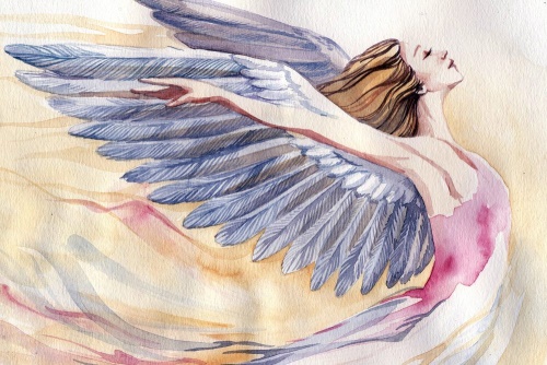 Obraz slobodný anjel s fialovými krídlami