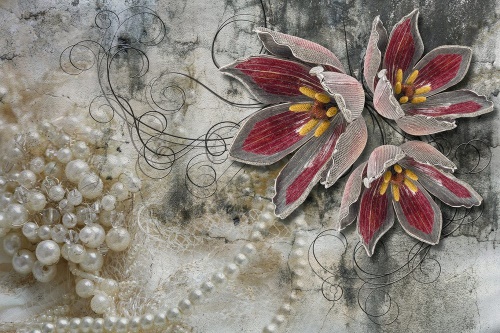 Samolepiaca tapeta kvety s perlami