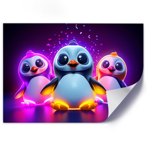 Obraz na plátně, Neonoví tučňáci