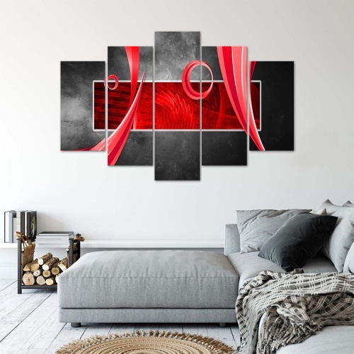 Obraz na plátně pětidílný Abstraktní šedá červená