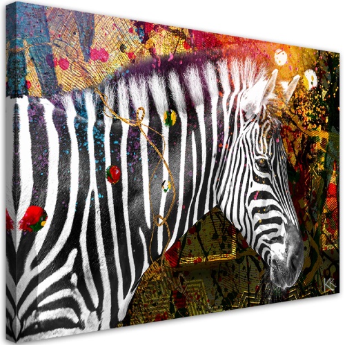 Obraz na plátně, Zebra na barevném pozadí