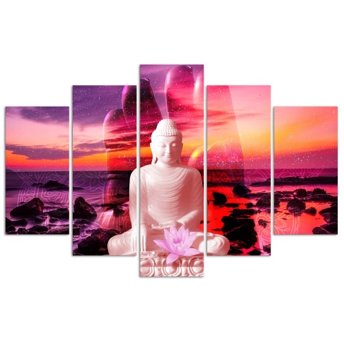 Obraz na plátně pětidílný Buddha Sunset Sea