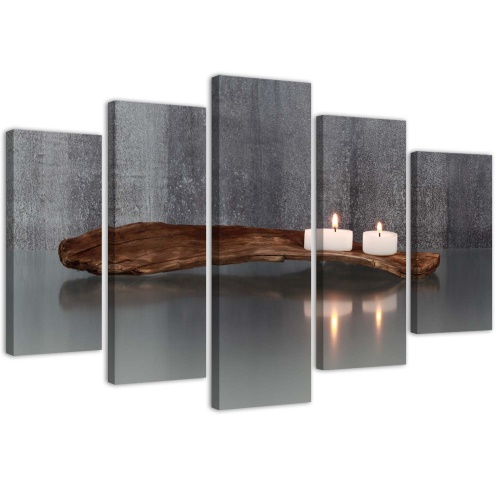 Obraz na plátně pětidílný Dřevěná svíčka Zen Spa