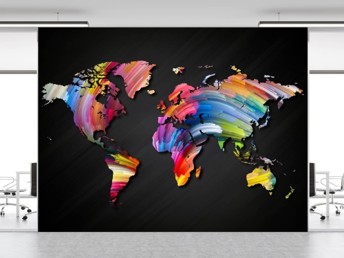 Fototapeta, Barevná mapa světa v pastelových barvách