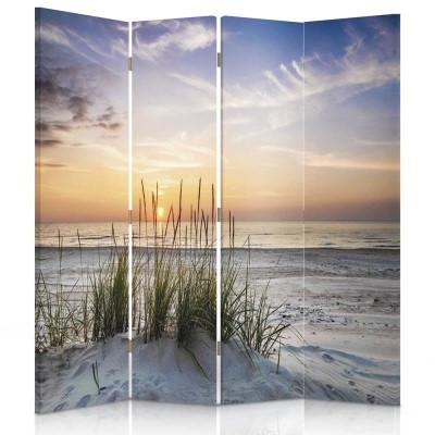 Ozdobný paraván Západ slunce na mořské pláži - 145x170 cm, štvordielny, obojstranný paraván 360°