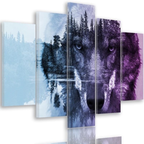 Obraz na plátně pětidílný Lesní vlk Zvířata Příroda