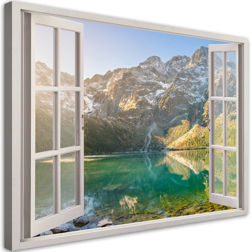 Obraz na plátně, Okno jezera v horách Natura