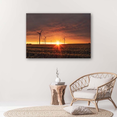 Obraz na plátně Větrné mlýny při západu slunce