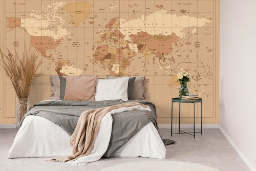 Samolepiaca tapeta mapa sveta v béžovom odtieni