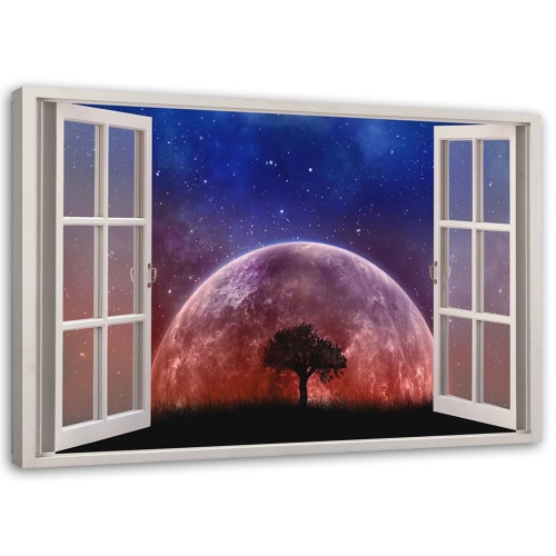 Obraz na plátně Výhled z okna 3D Moon Tree