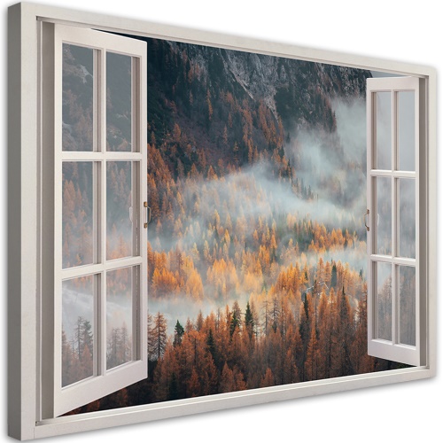 Obraz na plátně, Podzimní okno v horách