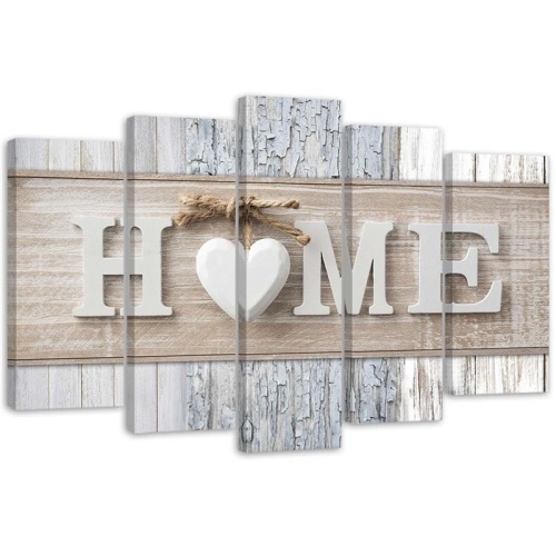 Obraz na plátně pětidílný Srdce domů Dřevěné desky Vintage