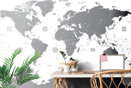 Samolepiaca tapeta mapa sveta s jednotlivými štátmi v šedej farbe