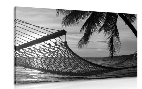 Obraz hojdacia sieť na pláži v čiernobielom prevedení