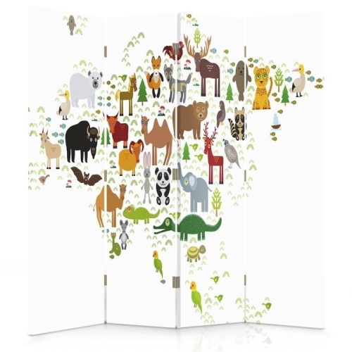Ozdobný paraván, Mapa světa se zvířaty