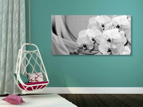 Obraz orchidea na plátne v čiernobielom prevedení