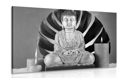 Obraz Budha s relaxačným zátiším v čiernobielom prevedení