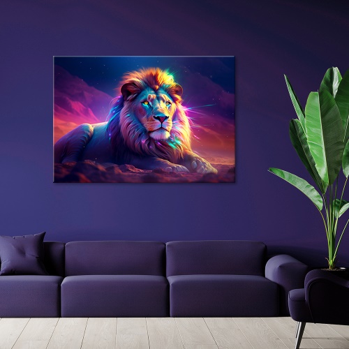 Obraz na plátně, Neonový lev Afrika