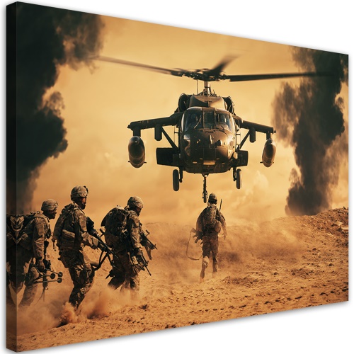 Obraz na plátně, Vrtulník a vojáci na misi