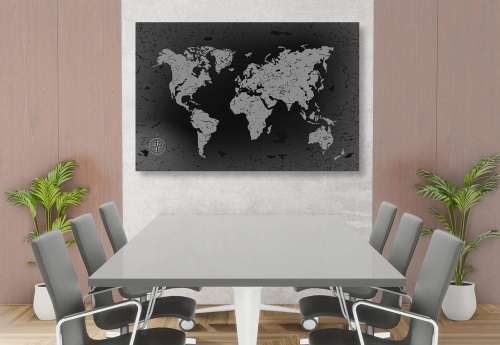 Obraz stará mapa sveta na abstraktnom pozadí v čiernobielom prevedení