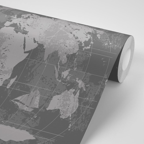 Samolepiaca tapeta rustikálna mapa sveta v čiernobielom