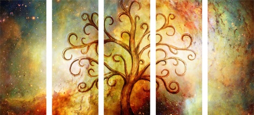 5-dielny obraz strom života s abstrakciou vesmíru