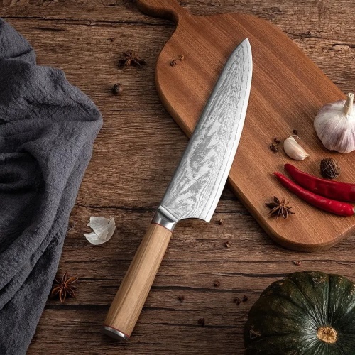 FUJUNI kuchařský damaškový nůž Chef 9" (240 mm) Olive AUS-10v