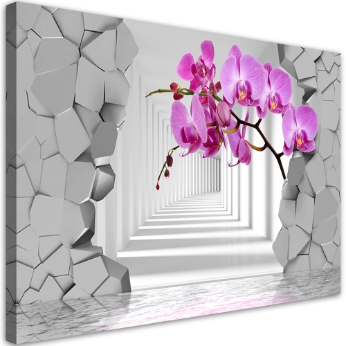 Obraz na plátně, Orchidej na abstraktním 3D pozadí