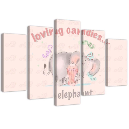 Obraz na plátně pětidílný Růžový slon