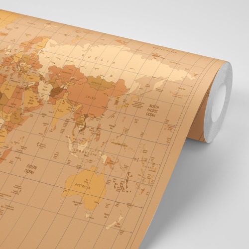Samolepiaca tapeta mapa sveta v béžovom odtieni