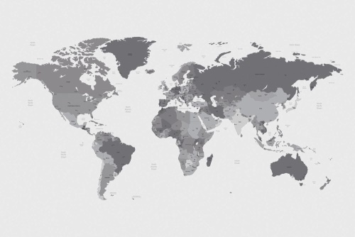 Samolepiaca tapeta detailná mapa sveta v čiernobielom prevedení