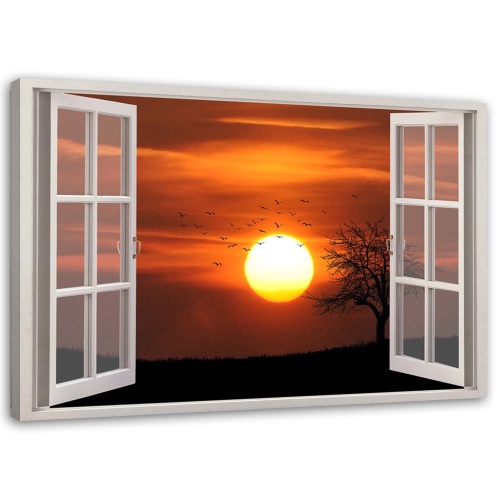 Obraz na plátně Výhled z okna na západ slunce