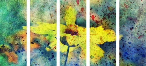 5-dielny obraz žltý kvet s vintage nádychom