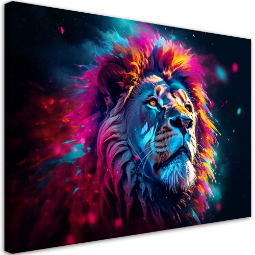 Obraz na plátně, Neonový lev Zvíře Afrika