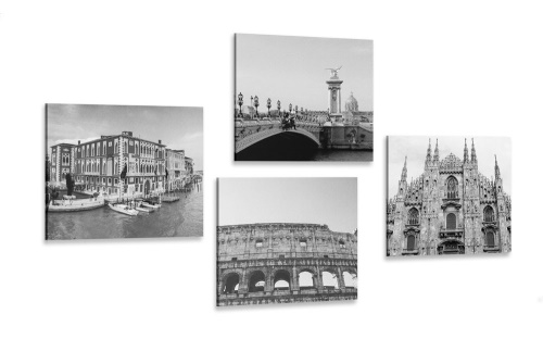 Set obrazov historické mestá v čiernobielom prevedení