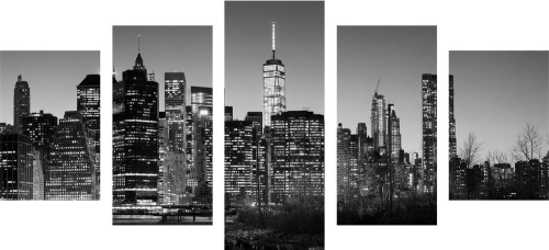 5-dielny obraz centrum New Yorku v čiernobielom prevedení
