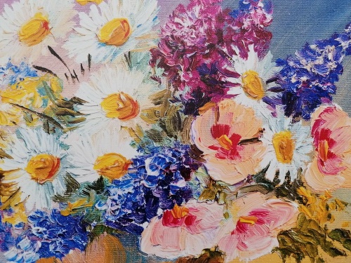 Obraz olejomaľba letných kvetov